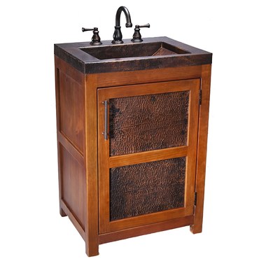 Thompson Traders Vts Petit Rustic Single Wood Bathroom Vanity With Handcrafted Integrated Black Copper Sink