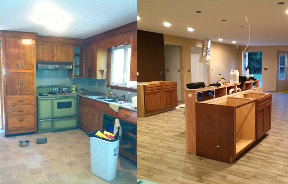 Kitchen before and after renovations.