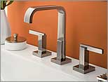 Widespread bathroom sink faucets have two handles separate from the spout in the center.